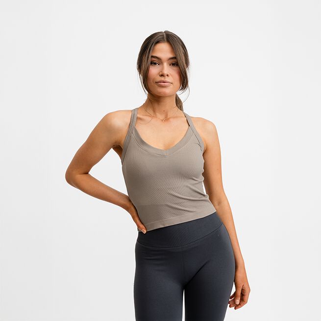 Ribbed Sports Tank Top, Almond, XS Träningslinne Beige