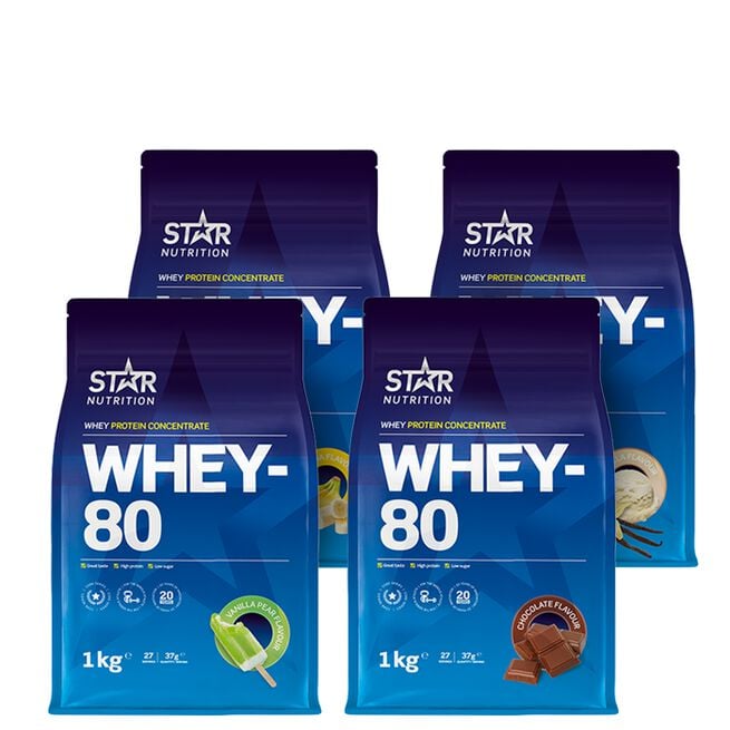 star nutrition whey-80 protein pulver Mix&Match: 4 x Whey-80 Vassleprotein 1 kg