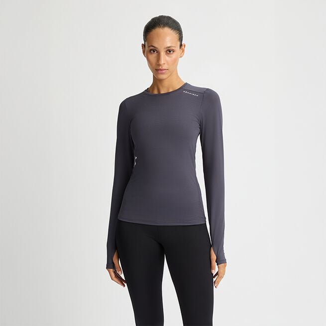 Jacquard Long Sleeve, Dark Grey Plum, L Jacquard Långärmad Tröja Grå
