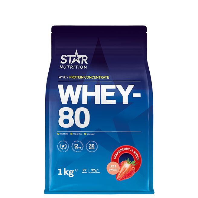 Whey-80 1 kg Strawberry Less Sweet Whey-80 Vassleprotein 1 kg Jordgubb Less Sweet (NEW)