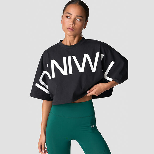 ICIW Contrast Cropped Logo T-shirt, Black Contrast Croppad T-shirt Svart