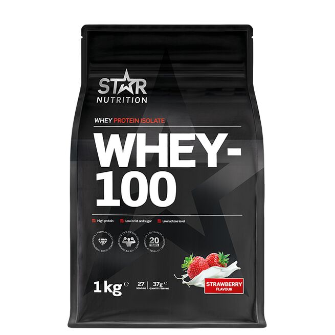 Star nutrition Whey-100 Strawberry Jordgubb Whey-100 Vassleprotein 1 kg Jordgubb