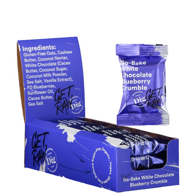 Blueberry White Chocolate Crumble 12 x Organic Bar No-Bake Smulpaj 35 g Blueberry white Chocolate