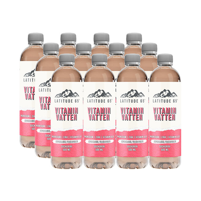 12 x Latitude 65, Vitaminvatten, 500 ml, Jordgubb/Rabarber 12 x Latitude 65, Vitaminvatten, 500 ml Jordgubb/Rabarber