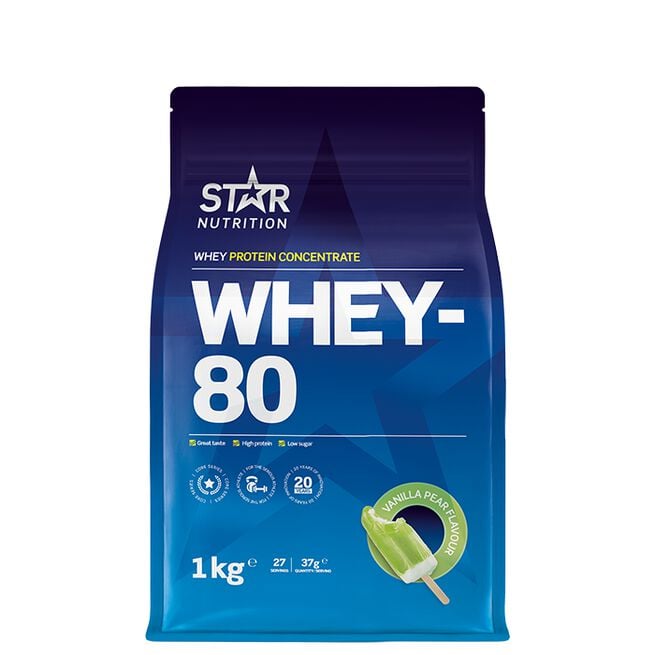 Star nutritio whey-80 protein shake Vanilla pear Whey-80 Vassleprotein 1 kg Vanilla Pear