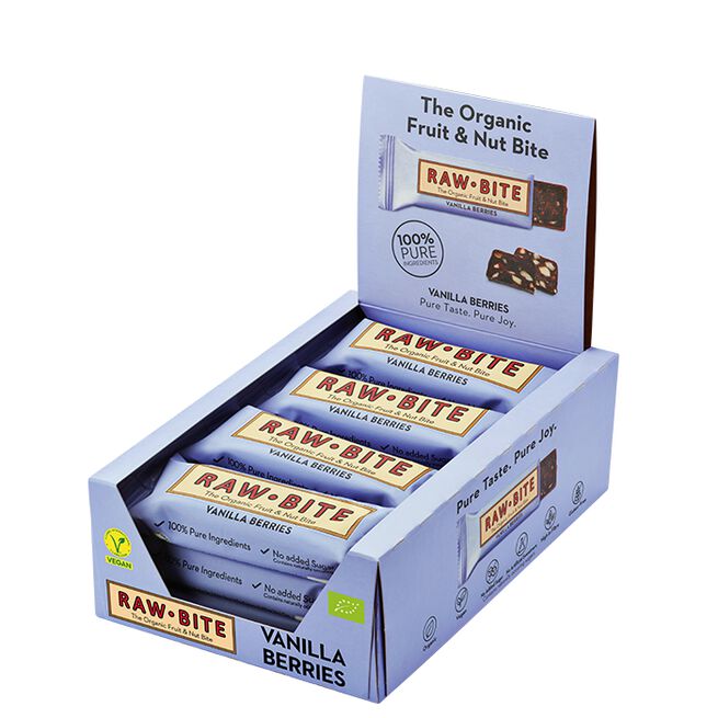 12 x Organic fruit & nut vanilla berries 50 g  12 x Frukt & Nötbar 50 g Bär & Vanilj
