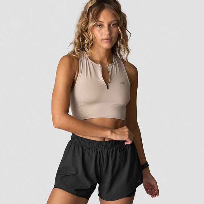 ICIW Mirage Cropped 1/4 Zip Tank Top Wmn, Light Cool Brown Mirage Cropped 1/4 Zip Tank Top Wmn, Light Cool Brown