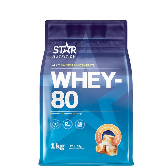 Whey-80, 1 kg, Toasted Marshmallow Whey-80 Vassleprotein 1 kg Toasted Marshmallow
