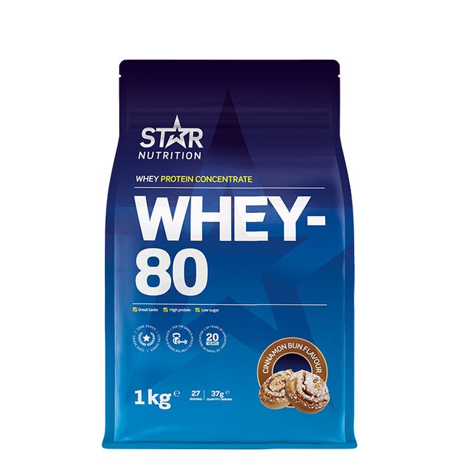 Star nutritio whey-80 protein shake cinnamon bun kanelbulle Whey-80 Vassleprotein 1 kg Cinnamon bun