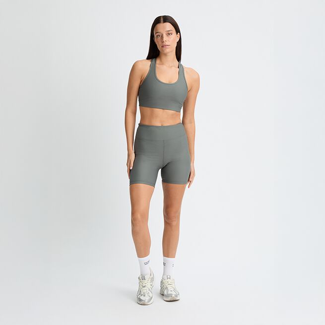 Ribbed R Bike HW Tights, Gunmetal, S  Ribbade Cykelshorts Grön