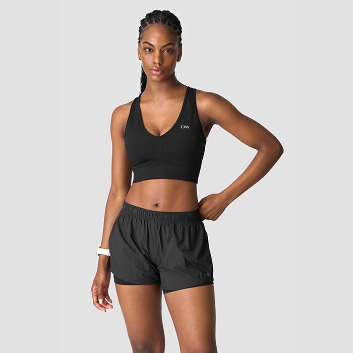 Ribbat Seamless Croppad Tr&auml;ningstopp Svart