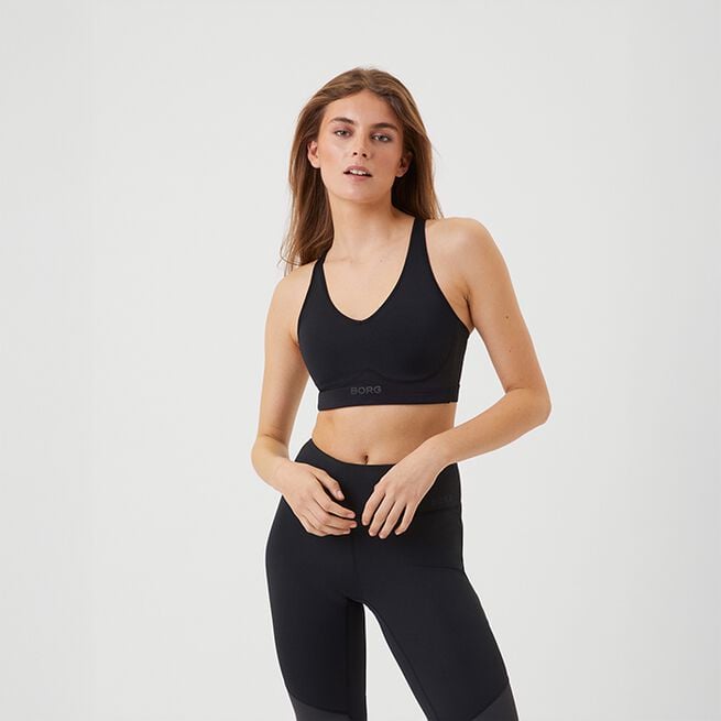 Borg Mid v Support Sports Bra, Black Beauty, L Mid Support Sport-bh Svart