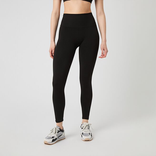 Studio Seamless Ribbed Tights, Black Beauty, M Seamless Ribbed Byxor Svart