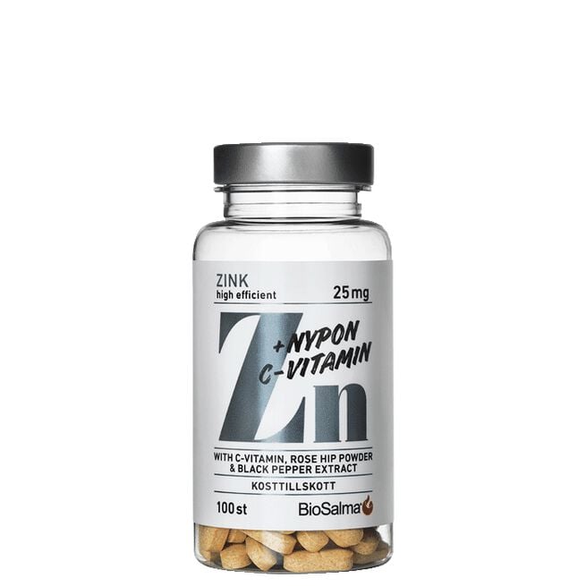 Zink 25mg + C-vitamin & Nypon 100 tabletter Zink 25 mg + C-vitamin & Nyponpulver 100 tabletter