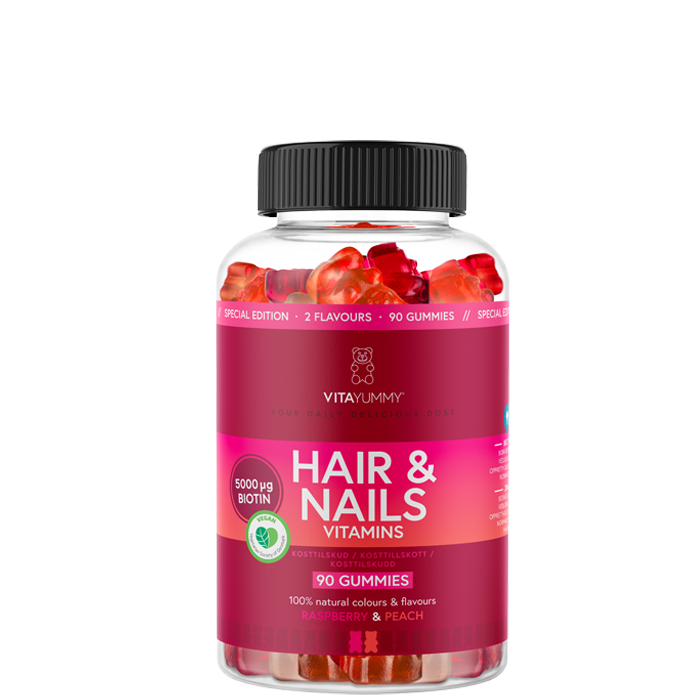 Hår Naglar Vitaminer 90 Gummies Hallon Persika