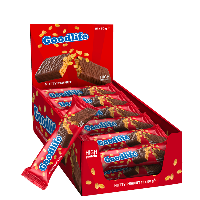 15 x Goodlife,50 g,Nutty Peanut Kort Datum