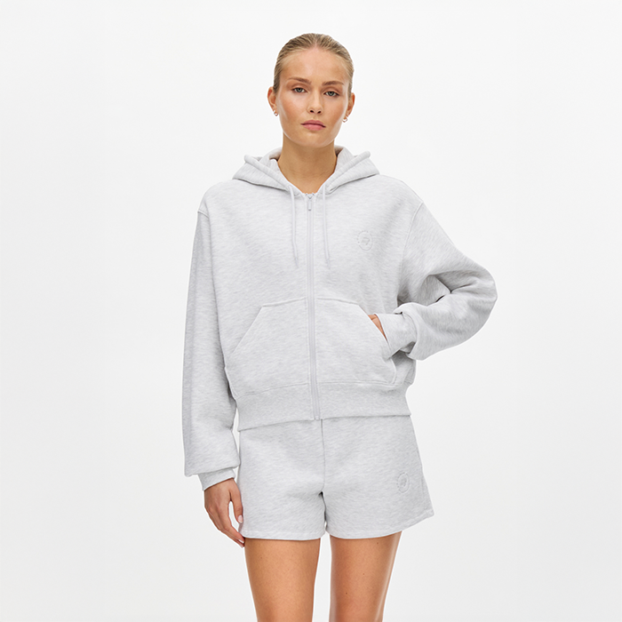 Base Hoodie med Dragkedja Ljusgr&aring;