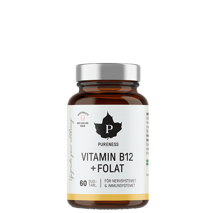 Vitamin B12 + Folat, Hallon,  60 sugtabletter