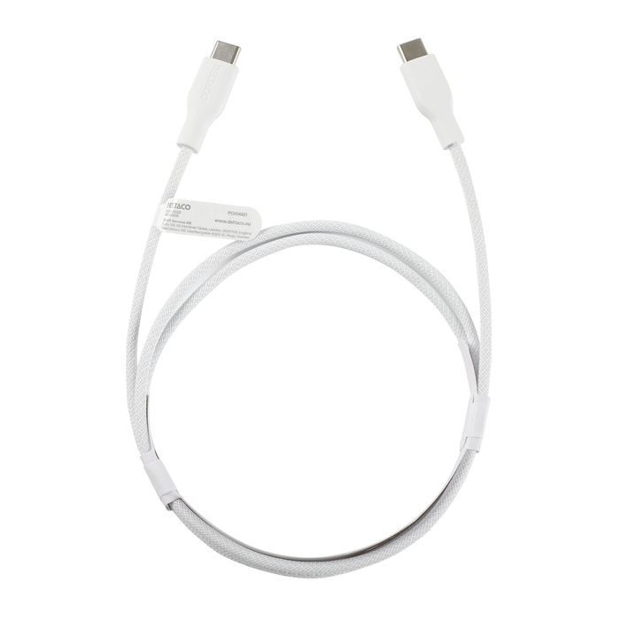 USB-C till USB-C Fl&auml;tad Laddningskabel 60W 1 m Vit