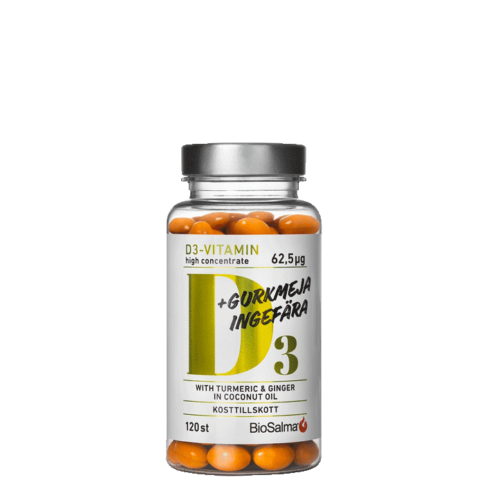 D3-Vitamin + Gurkmeja Ingefära 120 kapslar