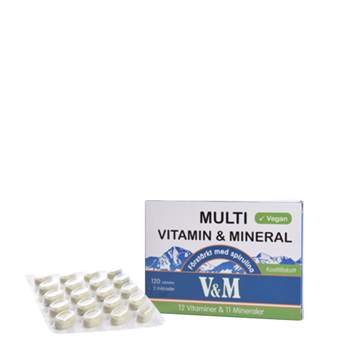 V&M Multivitamin & Mineral med Spirulina, 120 tabletter
