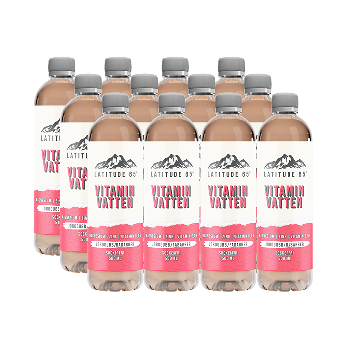 12 x Latitude 65, Vitaminvatten, 500 ml Jordgubb/Rabarber