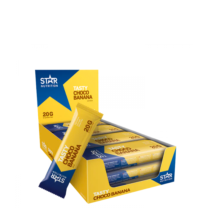 Bild av 12 x Star Nutrition Protein Bar, 55g, Banana Chocolate - Kort Datum