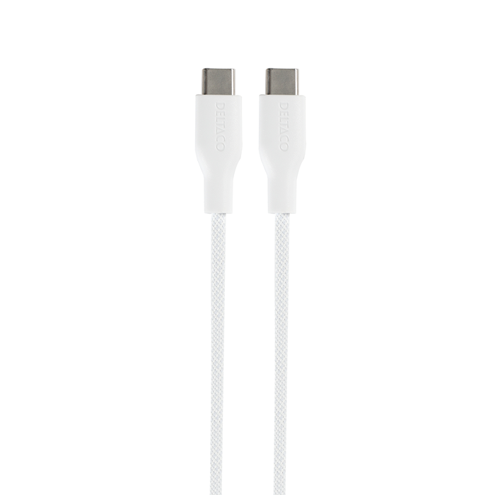 USB-C till USB-C Fl&auml;tad Laddningskabel 60W 1 m Vit