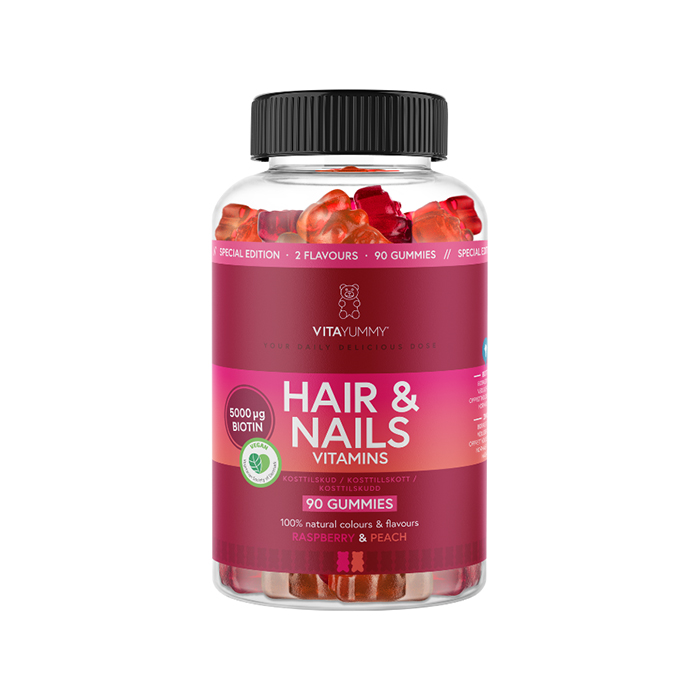 H&aring;r & Naglar Vitaminer 90 Gummies Hallon Persika