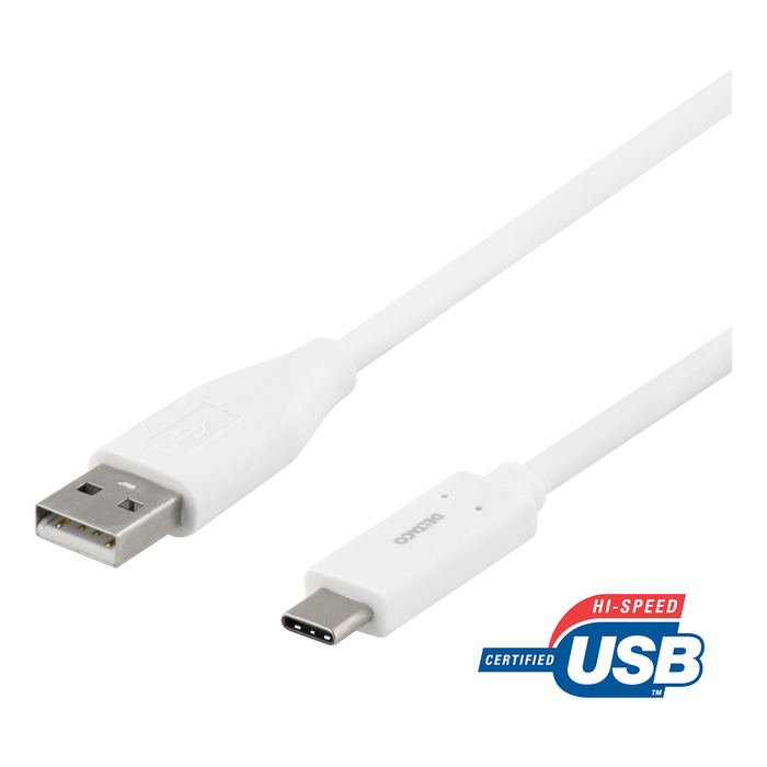 USB-A till USB-C Kabel 1 m 3A USB 2.0 Vit